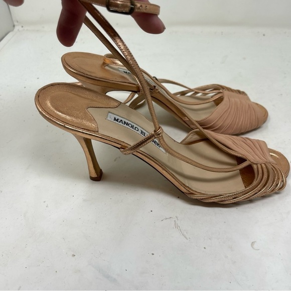 Manolo Blahnik Rose-Gold Ankle-Wrap Strappy Sandal sz 40 US 10 - Picture 7 of 10